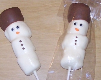 Snowman Marshmallow Pops - Party favors - chocolate covered marshmallows on a stick dipped in chocolate - Christmas party favors