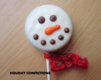 Double Stuff Sandwich Cookie On a Stick Covered in Chocolate - Snowman - Christmas favors