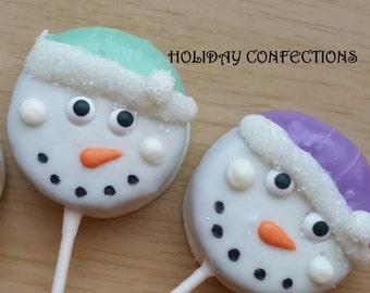 Double Stuff Sandwich Cookie On a Stick Covered in Chocolate - Snowman - Christmas favors