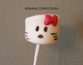 Kitty inspired chocolate covered marshmallows on a stick  -  Favors - Marshmallow Pops - Kids party