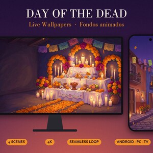 Fondos Animados Día de Muertos 4K | Live Wallpaper en Loop | Ofrenda, Panteón y Papel Picado | Android, PC, TV y Stream