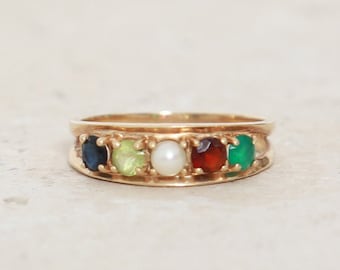 Vintage 10K Gold gemstone Mother Ring | 10K Birthstone Jewelry | sapphire peridot seed pearl ruby emerald