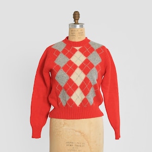 Jaren 70 Billy Kelly Red Argyle Ierse Shetlandwollen trui