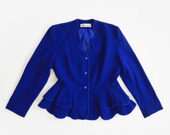 Lilli Ann blazer | Vintage 1980s does 1940s Lilli Ann blue scallop peplum blazer jacket