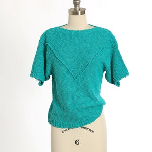Vintage 80s crochet knit teal green Chevron sweater