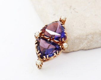 Amethyst Gold Brosche | Antike Vintage Edwardian große Amethyst 9k Gold Samenperle Brosche