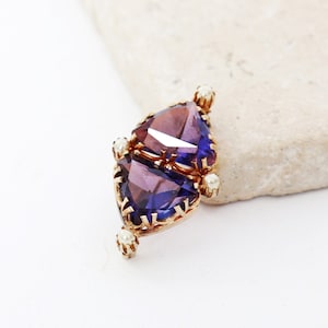 Amethist gouden broche | Antieke vintage Edwardiaanse grote amethist 9k gouden broche met zaadparel