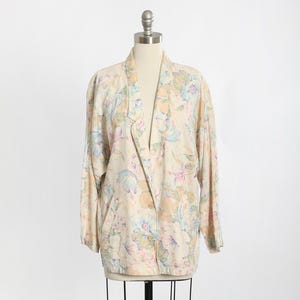 Vintage 90s oversized pastel floral rayon linen ramie blazer
