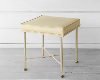 Vintage Hollywood Regency bone vinyl gold flower stool ottoman