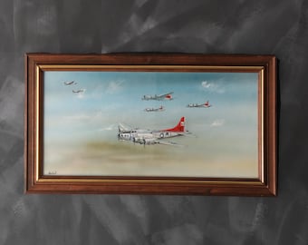 WWII Luftfahrt Militär B-17 Flying Fortress Ölgemälde signiert Weintraub
