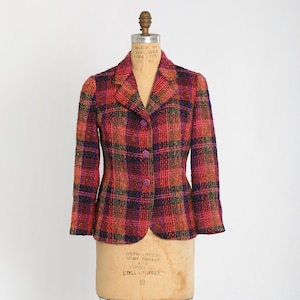 Vintage 70s Pink plaid Scottish wool blazer jacket