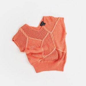 Vintage 90s Salmon orange hand knit crochet ramie cotton sweater image 1