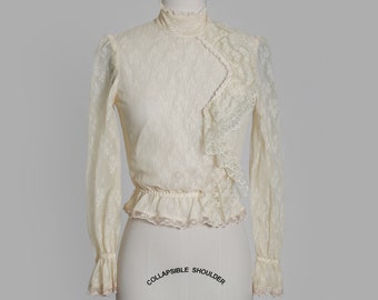 Blouse Vintage En Dentelle Ivoire - Taille S, Occasion Très Bon état, Style Délicat