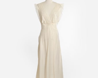 Vestido lencero cortado al bies / Vestido lencero vintage de seda con encaje floral de los años 40