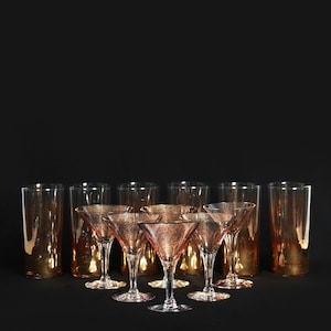 Dorothy Thorpe Gold Fleck glassware set | Vintage 1960s Mid century modern Dorothy Thorpe cocktail champagne highball glasses set of 12