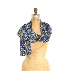 Vintage 1960s blue floral silk scarf 11 1/4&quot; x 58&quot;