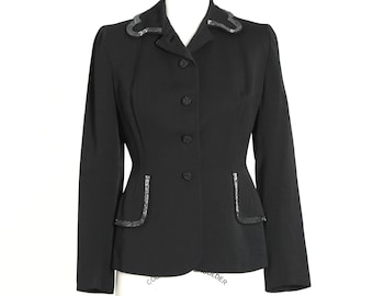 Blazer con cuentas de los años 40 / Blazer vintage de lana negra con cuentas hechas a mano de los años 40 / Abrigo de traje de vestir de los años 40