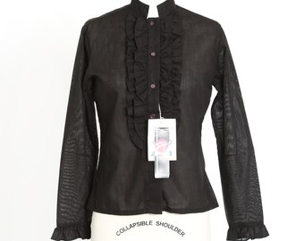 Fritzi Tuxedo blouse | Vintage 70s deadstock black ruffle tuxedo top