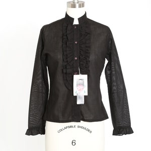 Fritzi Tuxedo blouse | Vintage 70s deadstock black ruffle tuxedo top