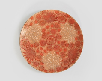 Antique Vintage 1940s Japanese IGenuine Kutani hand painted gold floral salmon orange plate