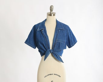 Vintage 90s cropped Denim tie front shirt