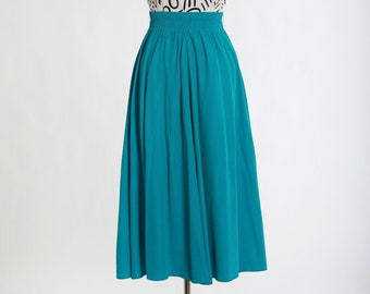 Vintage 90s blue cotton midi full skirt