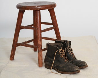 Vintage 1940s black leather engineer work boots