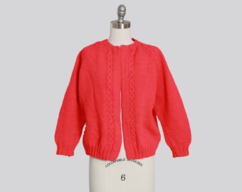 60s Vintage Wool/mohair Open Knit Cardigan Red & Pink Spring