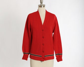 Vintage 50s / 60s Varsity Stripe Wool Cardigan Sweater Size Medium