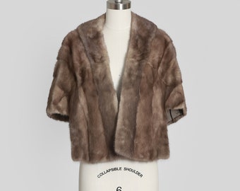 Vintage 50s silver Mink fur stole | 1950s Lloyd's mink Wrap fur cape Bolero Wedding wrap coat jacket