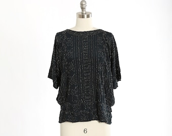 Antique 1920s French silk beaded blouse | 1920s silk glass beaded Art deco flapper blouse