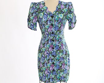 Vintage 80s floral puff sleeve mini dress