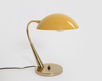 Vintage Mid Century Modern Italian Laurel Maurizio Tempestini yellow + gold saucer space age desk lamp