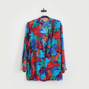 Blazer vintage de los años 90 con estampado floral tropical de gran tamaño