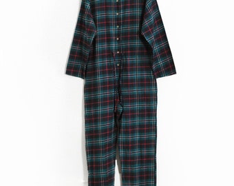 Vintage 90-tals grönrutig bomullspyjamas Onesie jumpsuit