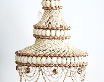 Vintage sea shell chandelier mobile | Cowrie Shell Chandelier | Hanging Beach decor