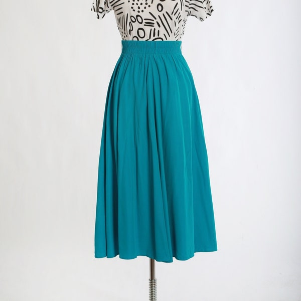 Vintage 90s blue cotton midi full skirt