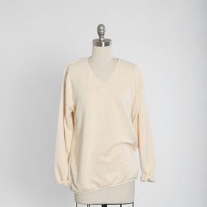 90er Jahre Ivory Baumwoll Pullover mit V-Ausschnitt