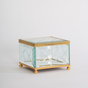 Vintage cut glass brass Jewelry Casket Box