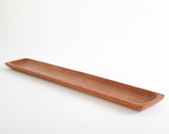 Vintage Mid Century Modern long teak wood catchall tray Charcuterie board