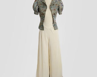 40er Jahre Seidenbrokat Souvenir Schlafanzug Set | Vintage 1940er Jahre orientalisches japanisches Souvenir Pyjama Lounge Set