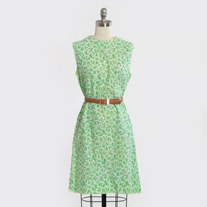 Vintage 60s green leaf cotton shift dress