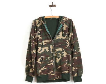 70er Jahre Camo Hoodie | Vintage 1970s grün Camo Thermo gefütterte Kapuzensweatshirt