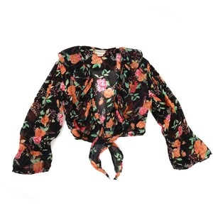 Vintage 90s floral crop top tie front ruffle blouse