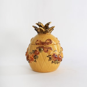 Vintage Mid century Modern ceramic pineapple cookie jar image 1