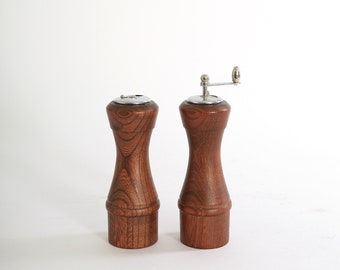 Vintage Mid Century Modern Teak Wood Salt & Pepper Shakers grinder | A Price Import Japan