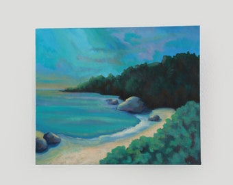 Målning med havskappseende | Akrylmålning med strand i Sonoma County, Kalifornien, 20 x 24