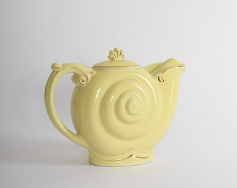 Vintage HALL snail navtilus yellow ceramic teapot