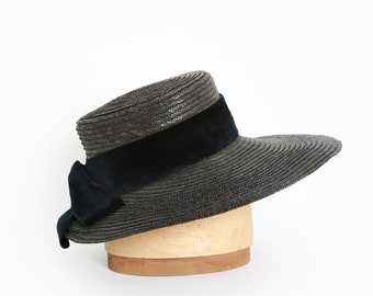 40s straw hat | Vintage 1940s large brim black straw hat