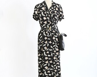 Carol Anderson dress | Vintage 90s dark floral rayon dress